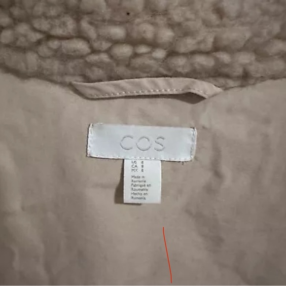 COS Womens Cream Beige Sherpa Teddy Jacket button Down Size 8 Wool Cotton blend - Picture 11 of 12